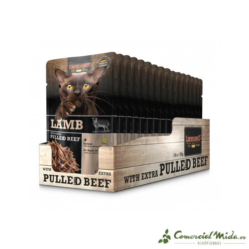 LEONARDO Lamb + Extra Pulled Beef Alimento para Gatos Adultos Pack 16x70 gr
