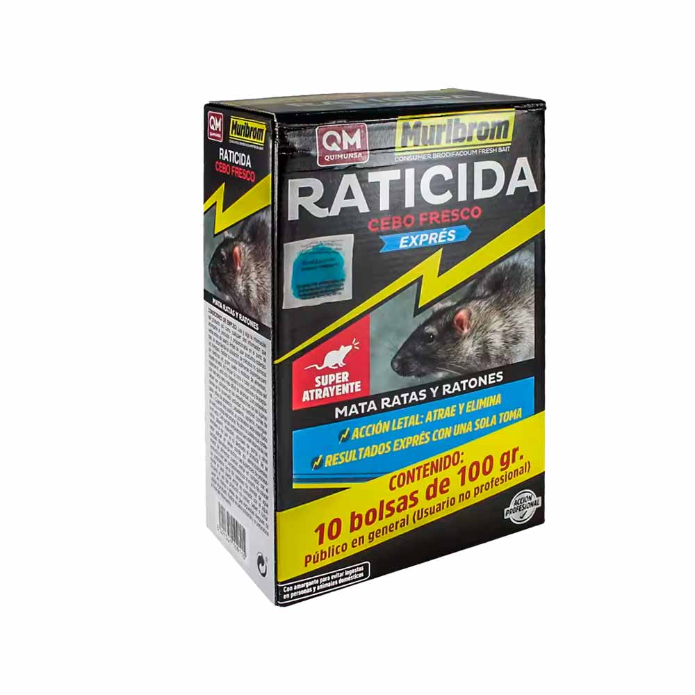 Raticida MURIBROM CEBO FRESCO EXPRÉS, mata ratas y ratones (Brodifacoum)